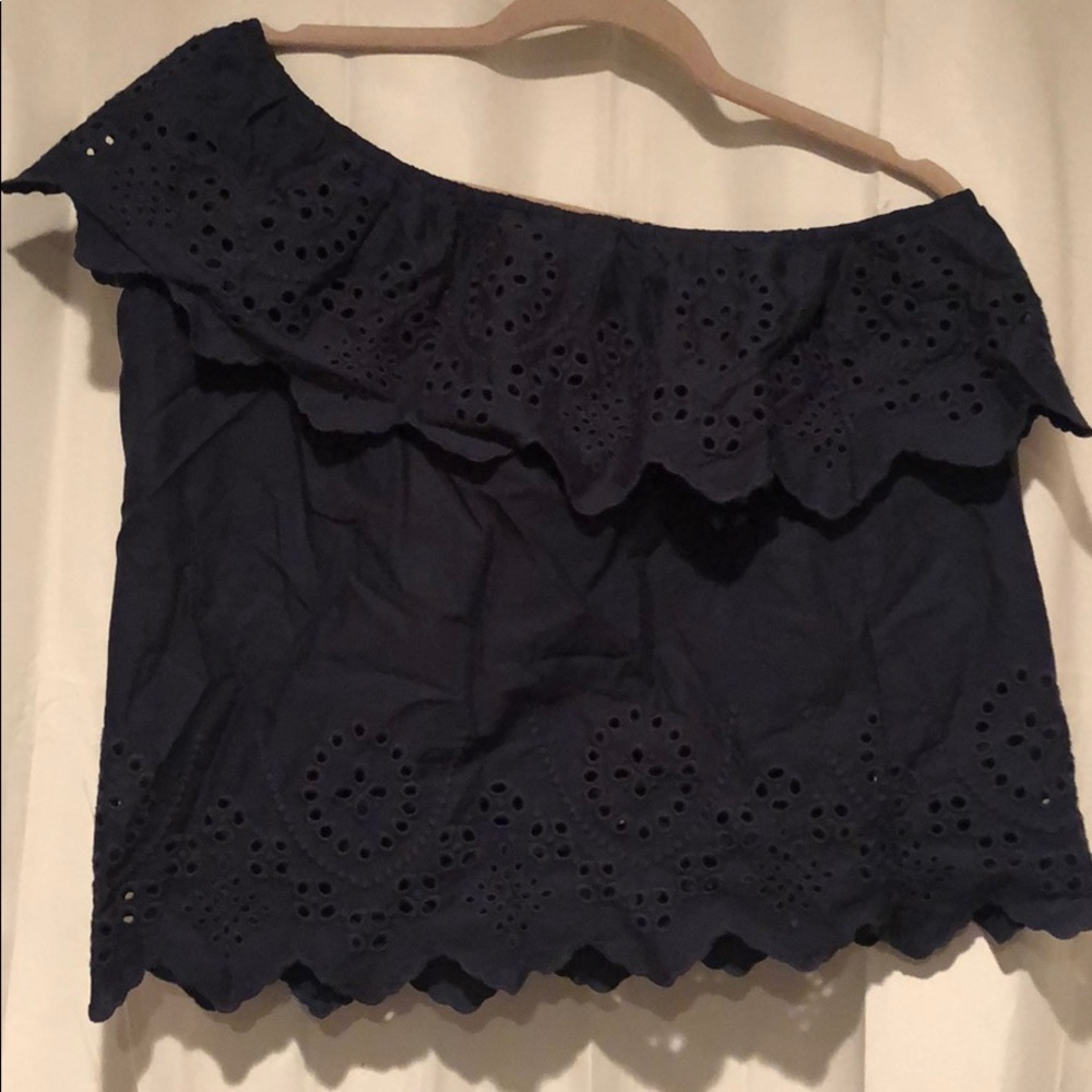 One shoulder navy bohemian top